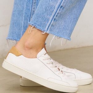 Soludos White and Tan Leather Sneakers